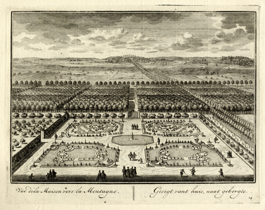 136033 Gezicht vanuit het kasteel Zuilenstein bij Amerongen over de siertuin aan de achterzijde van het huis in de ...